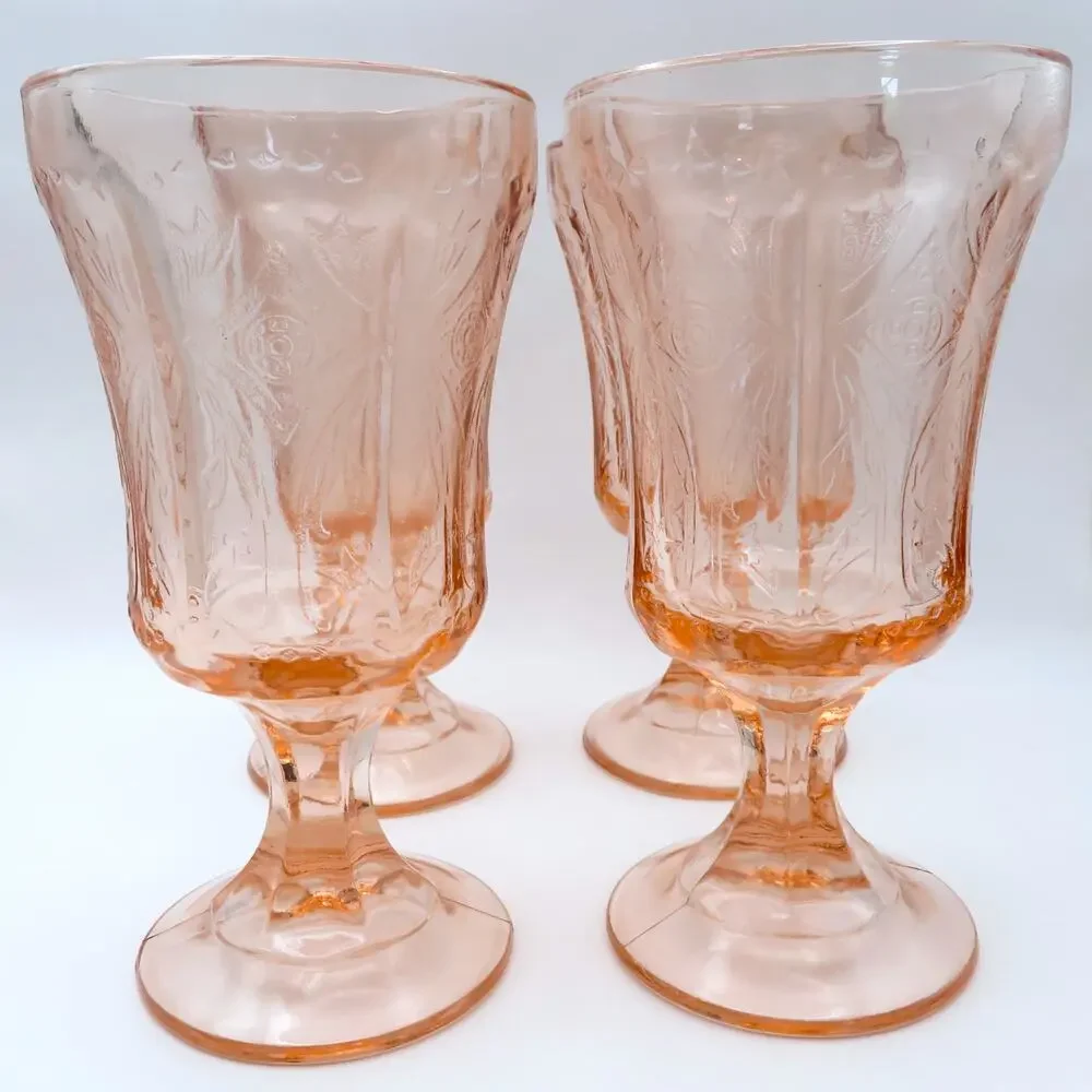 Vintage Indiana Glass Pink Recollection Madrid Goblets Set of 4 Water Glasses